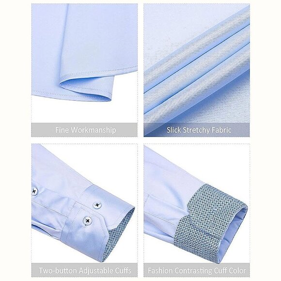 Men's Dress Shirts Long Sleeve Blue - Picture 7 of 8